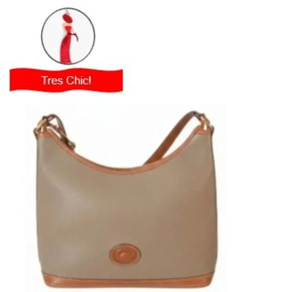 Dooney & Bourke Hobo Shoulder Bag Vintage Light/Med Taupe Pebbled Leather EUC - Picture 1 of 15